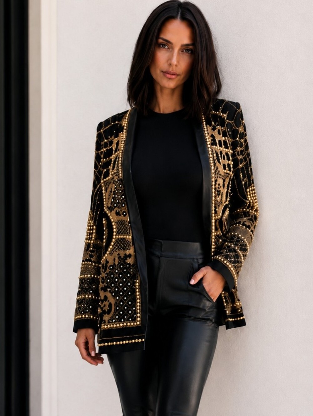 Bella Barnett | Black Gold Beaded Pearl Embellished Jacket | Luxe Statement
